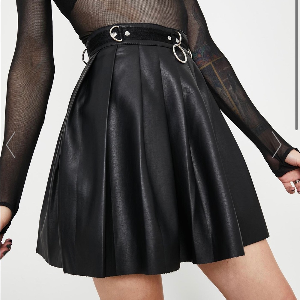 DollsKill faux leather pleated bondage skirt